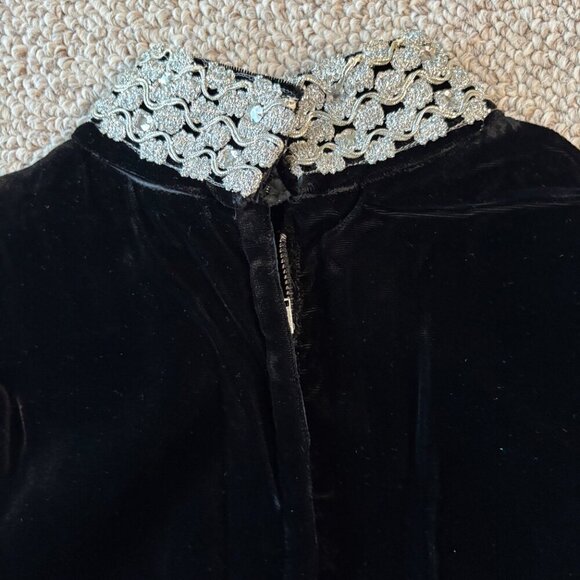 Vintage 70s Black Velvet Column Dress | Silver Thread & Beading | Mod Evening - Picture 9 of 11